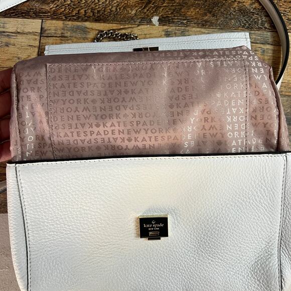 Kate Spade New York White Pebbled Leather Chain Crossbody Shoulder Bag - Picture 14 of 16
